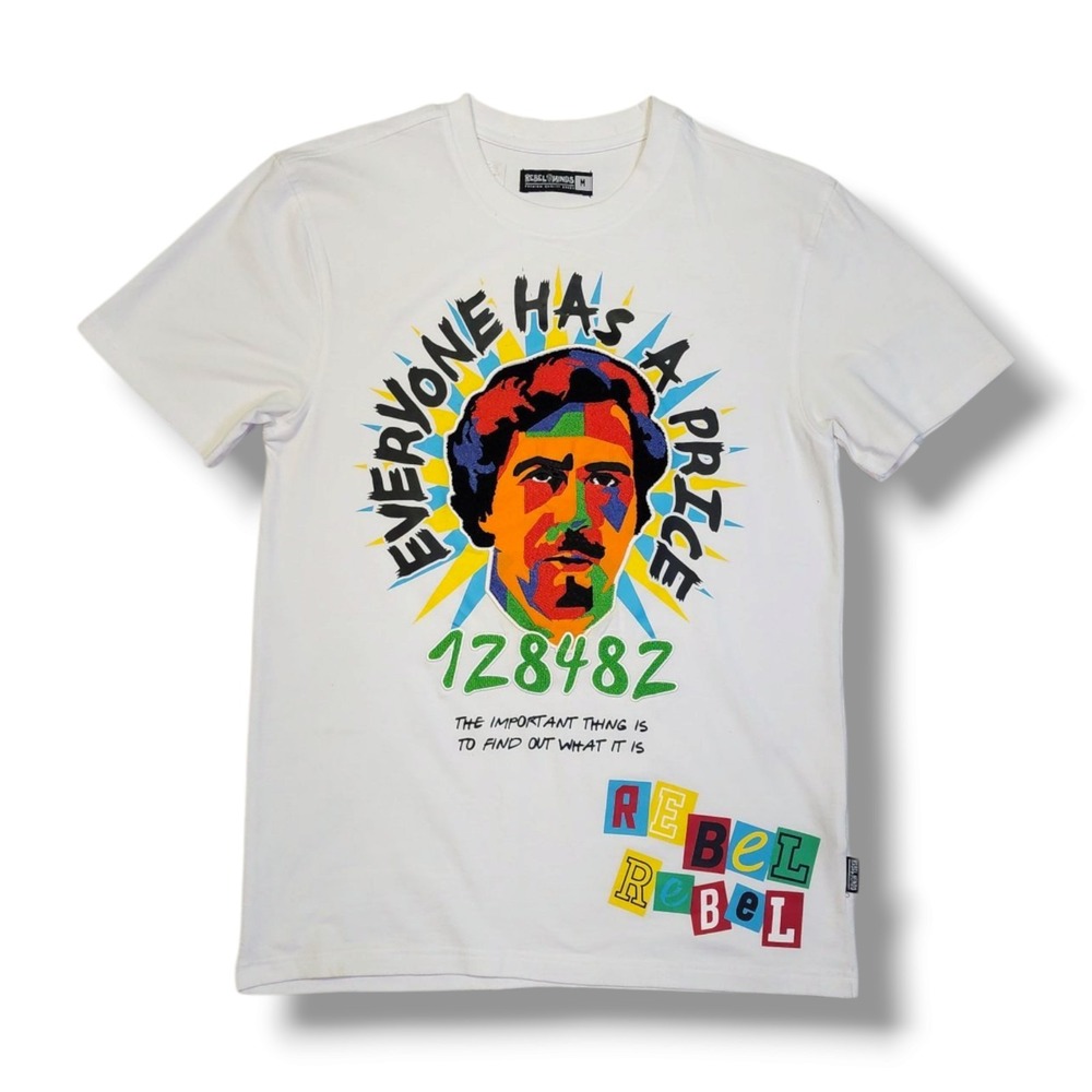 Rebel Minds Pablo Chenille Patch "Everyone Has A Price" White T-Shirt men's M